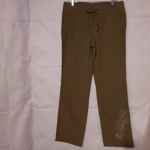 Vintage B.U.M. Equipment Embroidered Leg Army Green Drawstring Pant Ladies 8